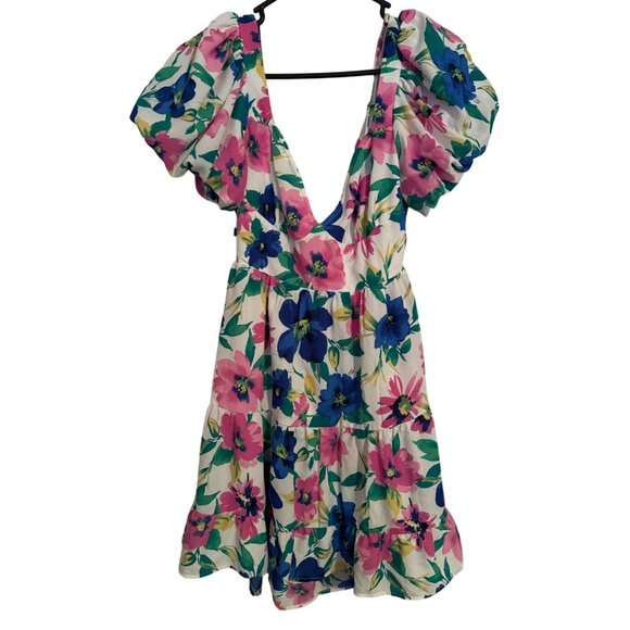 Xtraordinary Floral‎ Multicolor Back Tie Short Dress Woman's Large | g2 - Picture 2 of 9